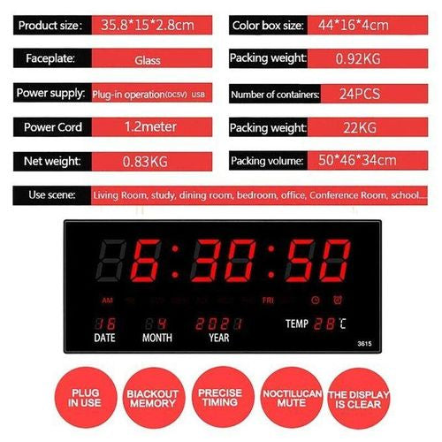 Cette horloge murale numérique à LED est un accessoire moderne qui affiche non seulement l'heure précise, mais aussi la